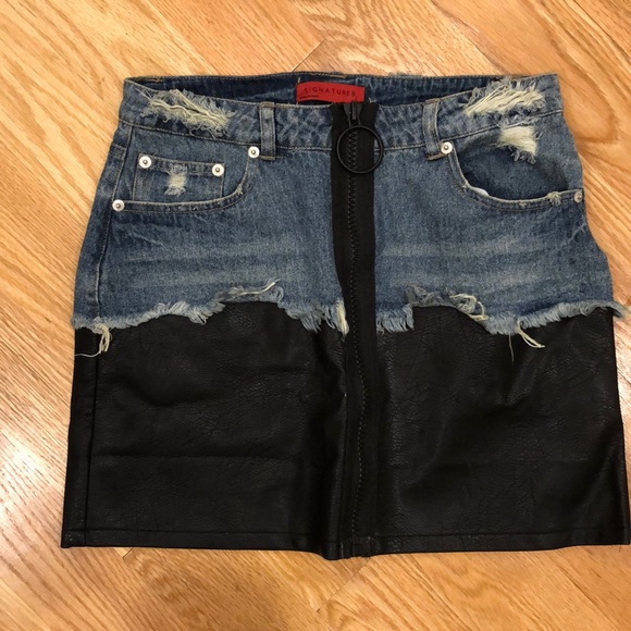 half leather half denim jeans